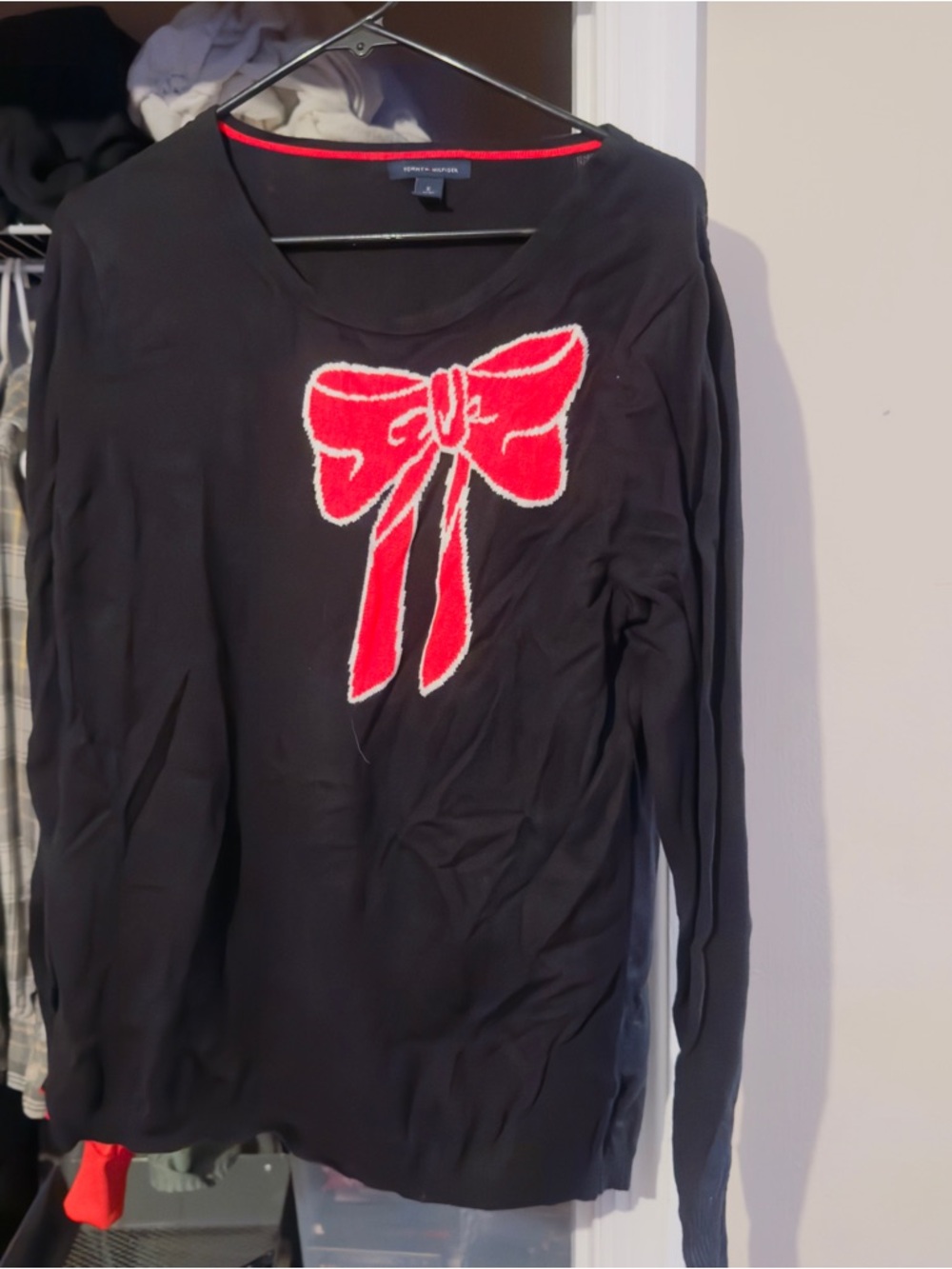 Tommy Hilfiger Black Long-Sleeve Tee with Red Bow